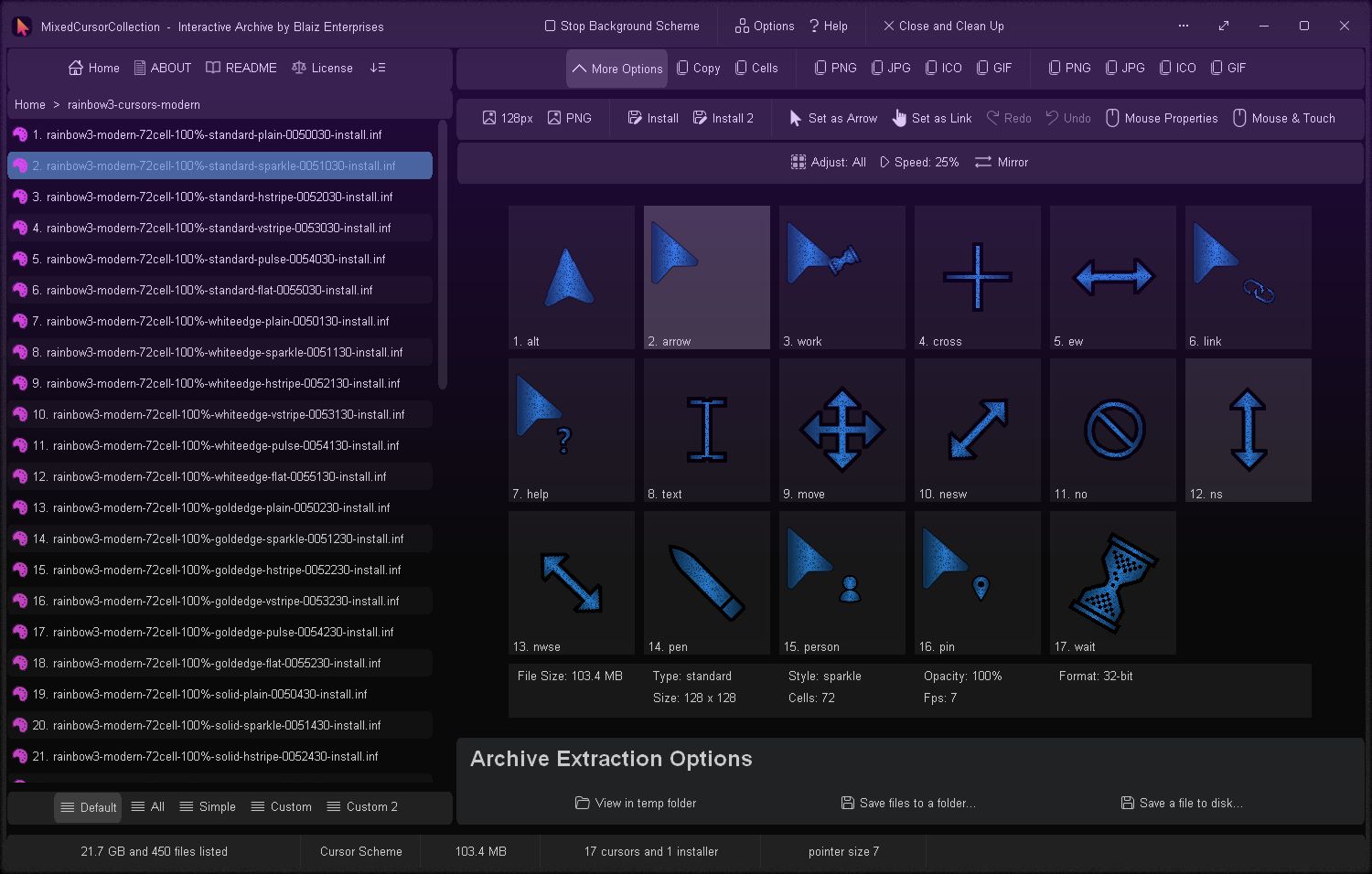Modern animated rainbow cursor scheme in a dark tint with sparkle effect
Click to view image full size in a new tab